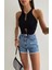 Wear And Wear Kadın Siyah Fitilli Triko Pencereli Halka Detay Askılı Crop Bluz 3