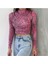 Wear And Wear Kadın Pembe Leopar Desenli Dik Yaka Sandy Uzun Kollu Crop Bluz 2