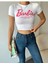 Wear And Wear Kadın Beyaz Barbie Baskılı Los Angeles Kısa Kollu Slim Fit Crop Tshirt 1