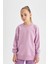 Kız Çocuk Lila Relax Fit Bisiklet Yaka Pamuklu Basic Düz Okul Sweatshirt A2797A824AU 1