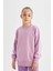 Kız Çocuk Lila Relax Fit Bisiklet Yaka Pamuklu Basic Düz Okul Sweatshirt A2797A824AU 3