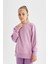 Kız Çocuk Lila Relax Fit Bisiklet Yaka Pamuklu Basic Düz Okul Sweatshirt A2797A824AU 4