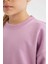 Kız Çocuk Lila Relax Fit Bisiklet Yaka Pamuklu Basic Düz Okul Sweatshirt A2797A824AU 5