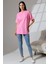Oversize Bisiklet Yaka Pamuk Penye Kompakt Basic T-Shirt 21752 Pembe 1