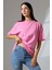 Oversize Bisiklet Yaka Pamuk Penye Kompakt Basic T-Shirt 21752 Pembe 2