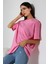 Oversize Bisiklet Yaka Pamuk Penye Kompakt Basic T-Shirt 21752 Pembe 3