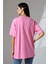 Oversize Bisiklet Yaka Pamuk Penye Kompakt Basic T-Shirt 21752 Pembe 4