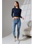 Bisiklet Yaka Penye Kompakt Esnek Kumaş Uzun Kol Bluz 21651 Lacivert 1