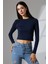 Bisiklet Yaka Penye Kompakt Esnek Kumaş Uzun Kol Bluz 21651 Lacivert 2