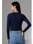 Bisiklet Yaka Penye Kompakt Esnek Kumaş Uzun Kol Bluz 21651 Lacivert 4