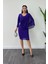 Atlas Kumaş Şifon Broş Detaylı Kalem Elbise - Mor 1