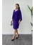Atlas Kumaş Şifon Broş Detaylı Kalem Elbise - Mor 2