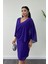 Atlas Kumaş Şifon Broş Detaylı Kalem Elbise - Mor 3