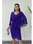 Atlas Kumaş Şifon Broş Detaylı Kalem Elbise - Mor 4