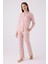 Kadın Retro Pembe Pijama Takım, Uzunkol Boydan Düğmeli ve Cepli Kadın Pijama Takım 1
