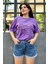 Mor Renk Love Baskı Nakış Desenli Oversize T-Shirt 1