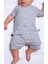 Bebek Pijama Takımı Lacivert Çizgili Baskılı Grimelanj Kısakol Şort Yenidoğan Çocuk Pijama 1