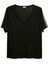 Kadın Reglan Şerit Baskılı Kol V Yaka Siyah Tshirt 1