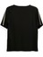 Kadın Reglan Şerit Baskılı Kol V Yaka Siyah Tshirt 2