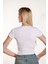 Kadın Beyaz Crop Ön Yaka Büzgülü Fitilli Likralı Kollu Atlet Tshirt 4