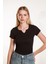 Kadın Siyah Fitted Basic Fitilli Likralı V Yaka Kollu Tshirt Atlet Bluz 1