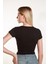 Kadın Siyah Crop Ön Yaka Büzgülü Fitilli Likralı Kollu Atlet Tshirt 3