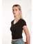 Kadın Siyah Crop Ön Yaka Büzgülü Fitilli Likralı Kollu Atlet Tshirt 4