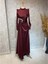 24Y4854 Hennin Abiye Elbise Saten Kolu Büzgülü Önü Taş Işlemeli - Hennin - 24Y4854 - Bordo - 42 1