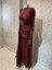 24Y4854 Hennin Abiye Elbise Saten Kolu Büzgülü Önü Taş Işlemeli - Hennin - 24Y4854 - Bordo - 42 2