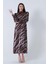 24Y3279 Elbise Zebra Desen Kolları Lastikli - Vishne - 24Y3279 - Kahve - 36 2