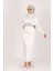 24Y4930 Stilife Elbise Saten Yarasa Kol Beli Taşlı - Stilife - 24Y4930 - Beyaz - 44 1