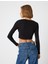 Uzun Kollu Crop Tişört Fitilli Derin Yuvarlak Yaka Pamuklu Slim Fit 4