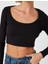 Uzun Kollu Crop Tişört Fitilli Derin Yuvarlak Yaka Pamuklu Slim Fit 5
