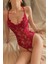 Özel Bölgesi Açık Dantelli Kırmızı Babydoll Gecelik 15033 3