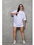 Unisex Bisiklet Yaka Baskılı Oversize T-Shirt - Beyaz 4