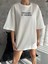 Unisex Bisiklet Yaka Baskılı Oversize T-Shirt - Beyaz 1