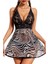 Siyah Zebra Desenli Dantelli Gecelik 15588 2