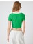 Crop Tişört V Yaka Slogan Baskılı Kısa Kollu Biyeli Slim Fit 4