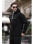 Siyah Kapüşonlu Nakış Detaylı Cepli Erkek Sweatshirt 7066 3