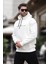 Ekru Kapüşonlu Nakış Detaylı Cepli Erkek Sweatshirt 7066 1