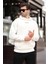 Ekru Kapüşonlu Cep Detaylı Nakışlı Erkek Sweatshirt 7050 2