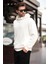Ekru Kapüşonlu Cep Detaylı Nakışlı Erkek Sweatshirt 7050 3