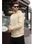Bej Kapüşonlu Cep Detaylı Nakışlı Erkek Sweatshirt 7050 2