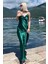Mad Girls Yeşil Uzun Saten Elbise MG1408 4