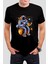 Astronot Baskılı Siyah Tişört C797 1