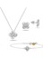 Swarovski Taşlı Elegant Yonca Kadın Gümüş Kolye Küpe Bileklik Set 1