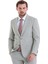 Bej Slim Fit Çizgili Sivri Yaka Klasik Takım Elbise 2