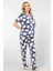 3355 Kadın Kısa Kollu Gömlek Yaka Pijama Takımı-Lacivert 2