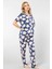 3355 Kadın Kısa Kollu Gömlek Yaka Pijama Takımı-Lacivert 2