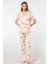 3355 Kadın Kısa Kollu Gömlek Yaka Pijama Takımı-Pudra 1